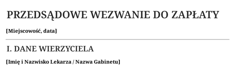 Wezwanie przedsądowe do zapłaty za konsultację/zabieg – szablon